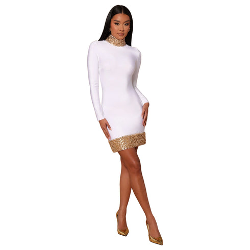 Fashion Nova Gabriella Bandage Mini Dress - White/Gold