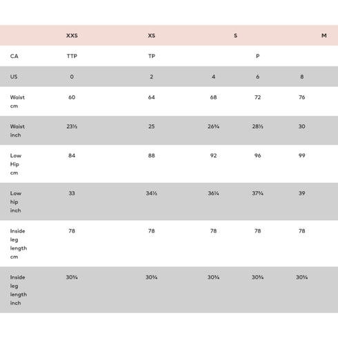 H&M Women's Pant Size Chart