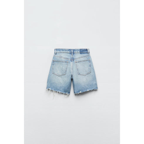 Zara Loose Fit Denim TRF Bermuda Shorts, Blue