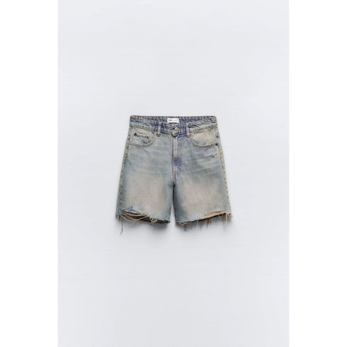 Zara Women's TRF Loose Fit Denim Mid-Rise Shorts