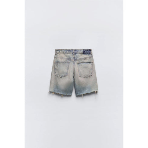 Zara Women's TRF Loose Fit Denim Mid-Rise Shorts