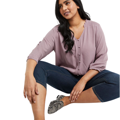 Reitmans 3/4 Sleeve Buttoned-Down Blouse with Smocking, Medium - MGworld