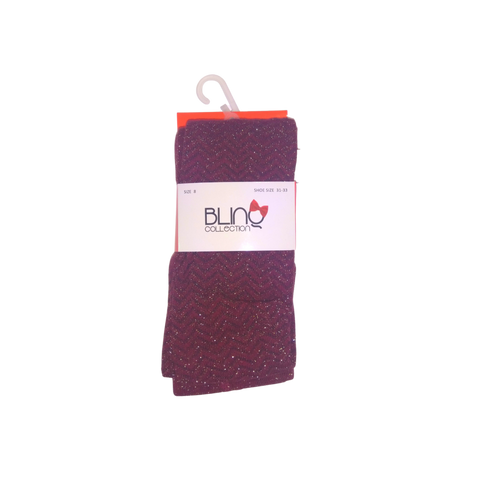Blinq Collection Burgundy with Gold Shimmer Herringbone Tights, Size 8 - MGworld