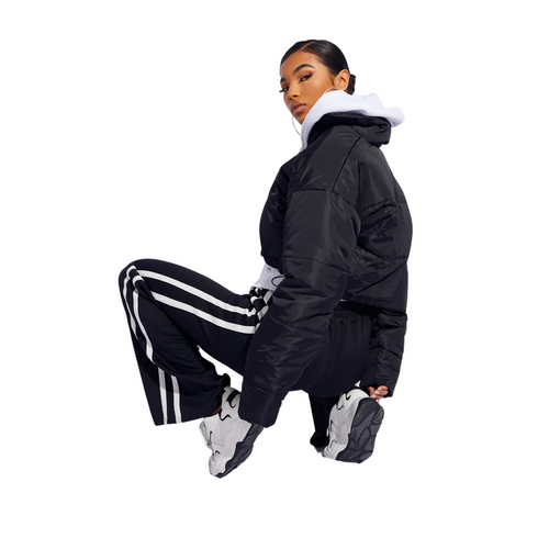 PrettyLittleThing Black Nylon Super Cropped Toggle Hem Puffer Jacket | 2 US