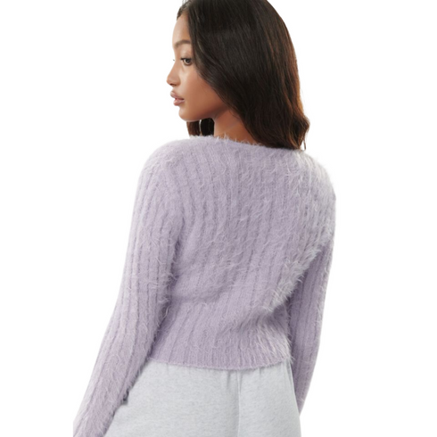 Garage Fuzzy Front-Tie Cardigan Crop Top on Sale, Lilac