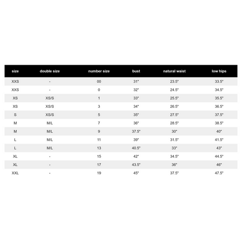 Garage Women's Size Chart