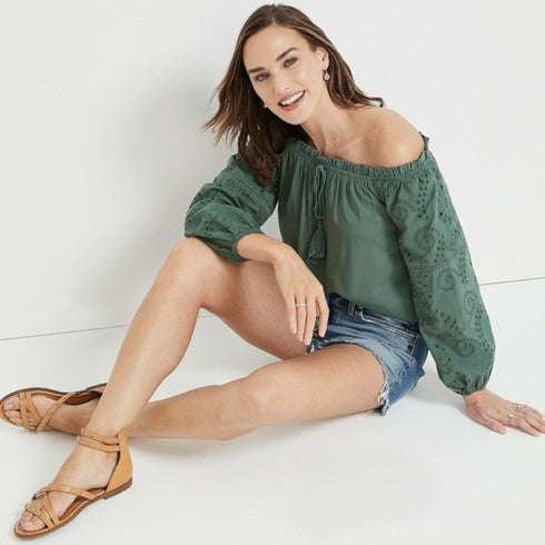 Maurices Solid Eyelet Sleeve Off The Shoulder Top | M