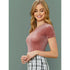 SHEIN Solid Pink Rib-knit Velvet Tee | M