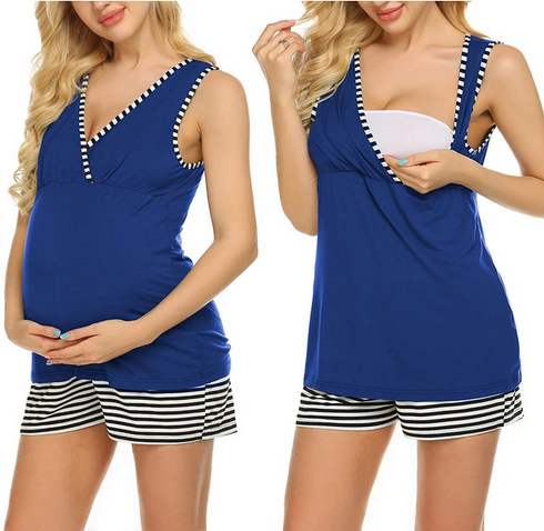 Ekouaer 3 in 1 Maternity Pregnancy Nursing Pajamas Set | M