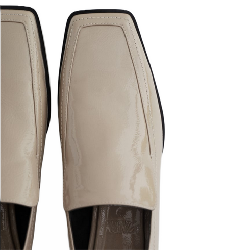 Zara Patent Finish Flat Shoes With Square Toe