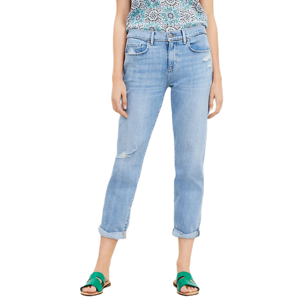 Loft Destructed Super Soft Girlfriend Jeans in Light Vintage Indigo Wash